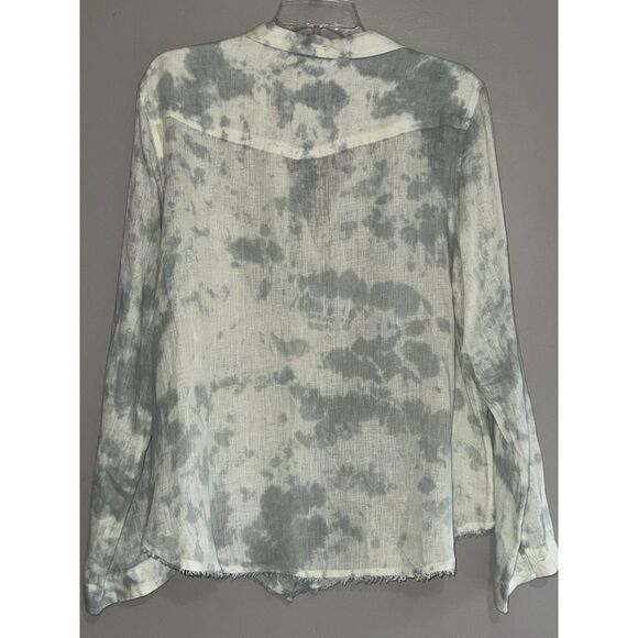 Bella Dahl 100% Linen Top Tie Dye Button Down Shirt Raw Fringe Hem Watercolor L - Picture 8 of 16